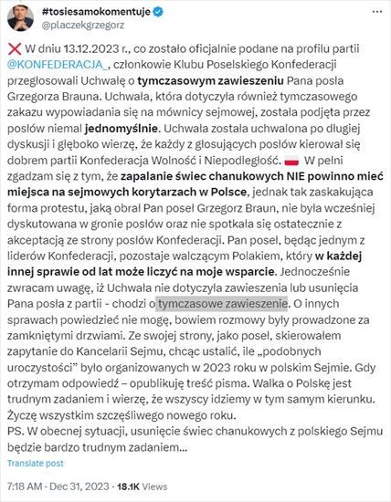 KONFEDERACJA  - Grzegorz Płaczek głosował ZA tymczasowym zawieszeniem posła Brauna.jpg